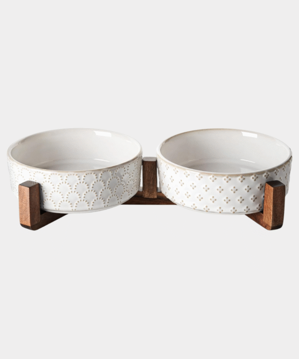 LE TAUCI Dog Bowl Set with Acacia Wood Stand